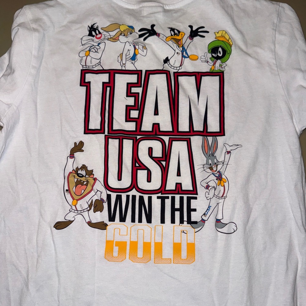 Looney Tunes WB Team USA Olympic T-Shirt Large White Bugs Bunny Graphic Tee